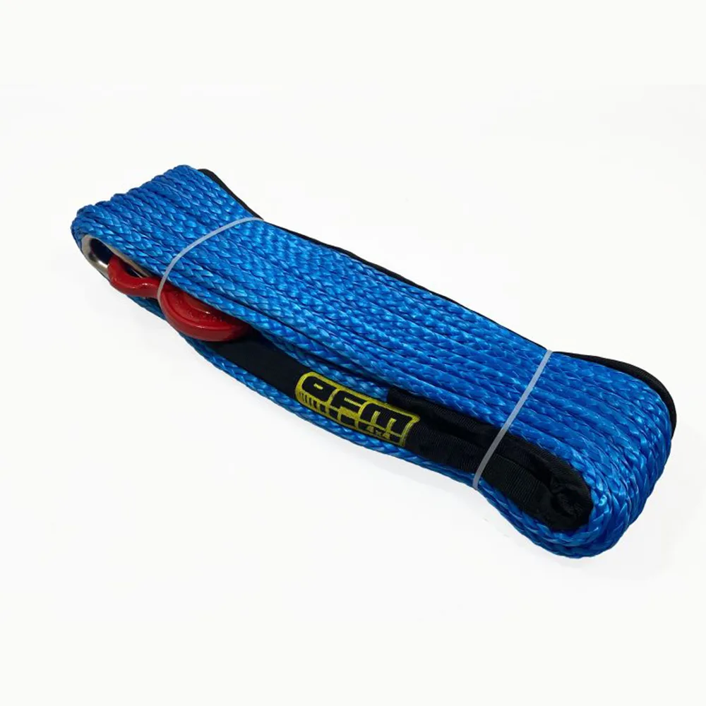 OFM4X4 Blue synthetic plasma winch rope with hook 10mm x 28m OFM4X4 Synthetic Winch Rope 10mm x 28m with Hook - Blue, 10,500 kg - Image 1