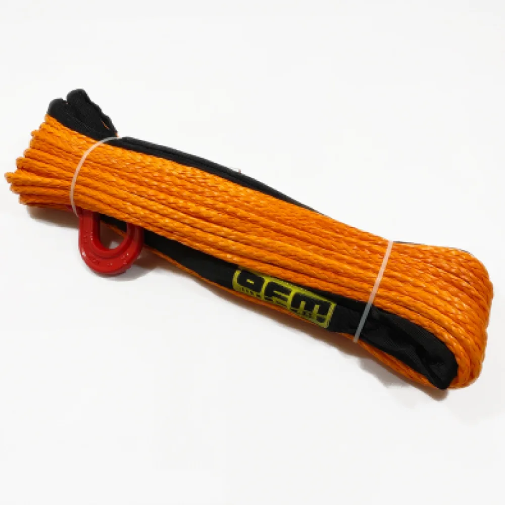 OFM4X4 Corde de treuil plasma synthétique orange avec crochet 8mm x 28m OFM4X4 Synthetic Winch Rope 8mm x 28m with Hook - Orange, 6,800 kg - Image 1